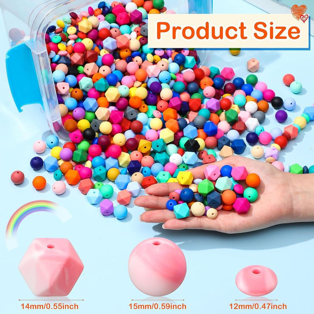 Hotop 1056 Pcs Silicone Beads for Keychain Making, 12/14 /15 mm 48 Colors