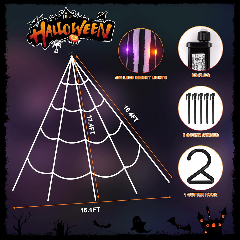 Halloween Decorations Spider Web Lights, 455 LED 16.4Ft Light Up Spider Web