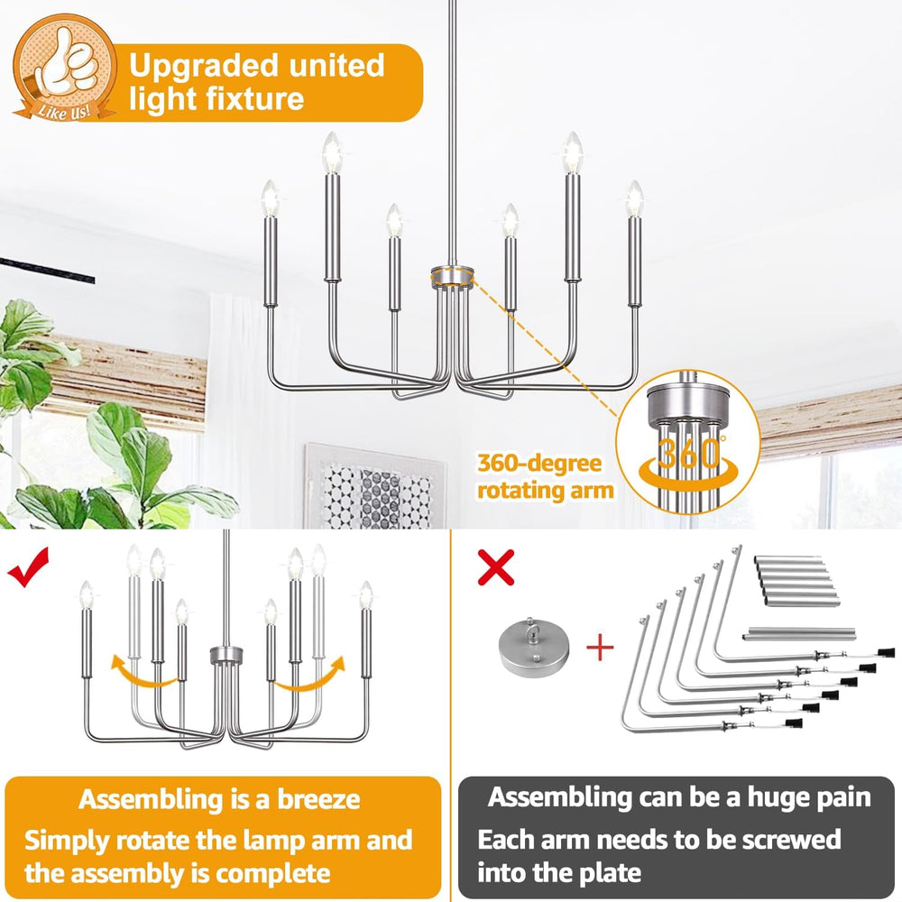 6-Light Farmhouse Chandelier for Dining Room Lighting Fixtures Hanging, Brush...
