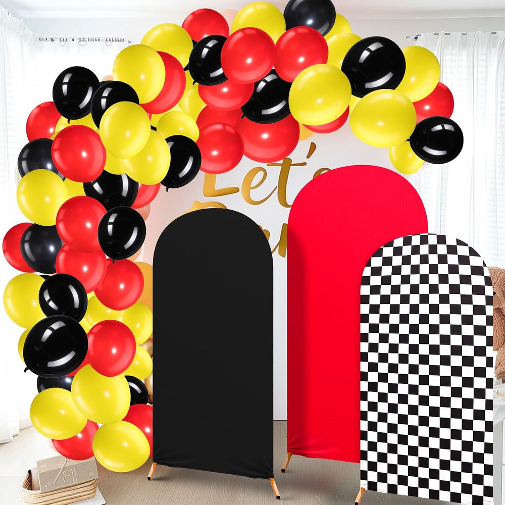 3 Pcs Arch Backdrop Cover 118 Balloons Set, Racing Theme, Black