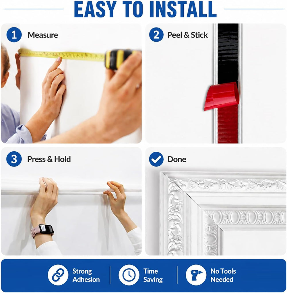 3 Set Peel and Stick Wall Molding Kit,3D Pre-Cut Bead Accent Panel,24x60in