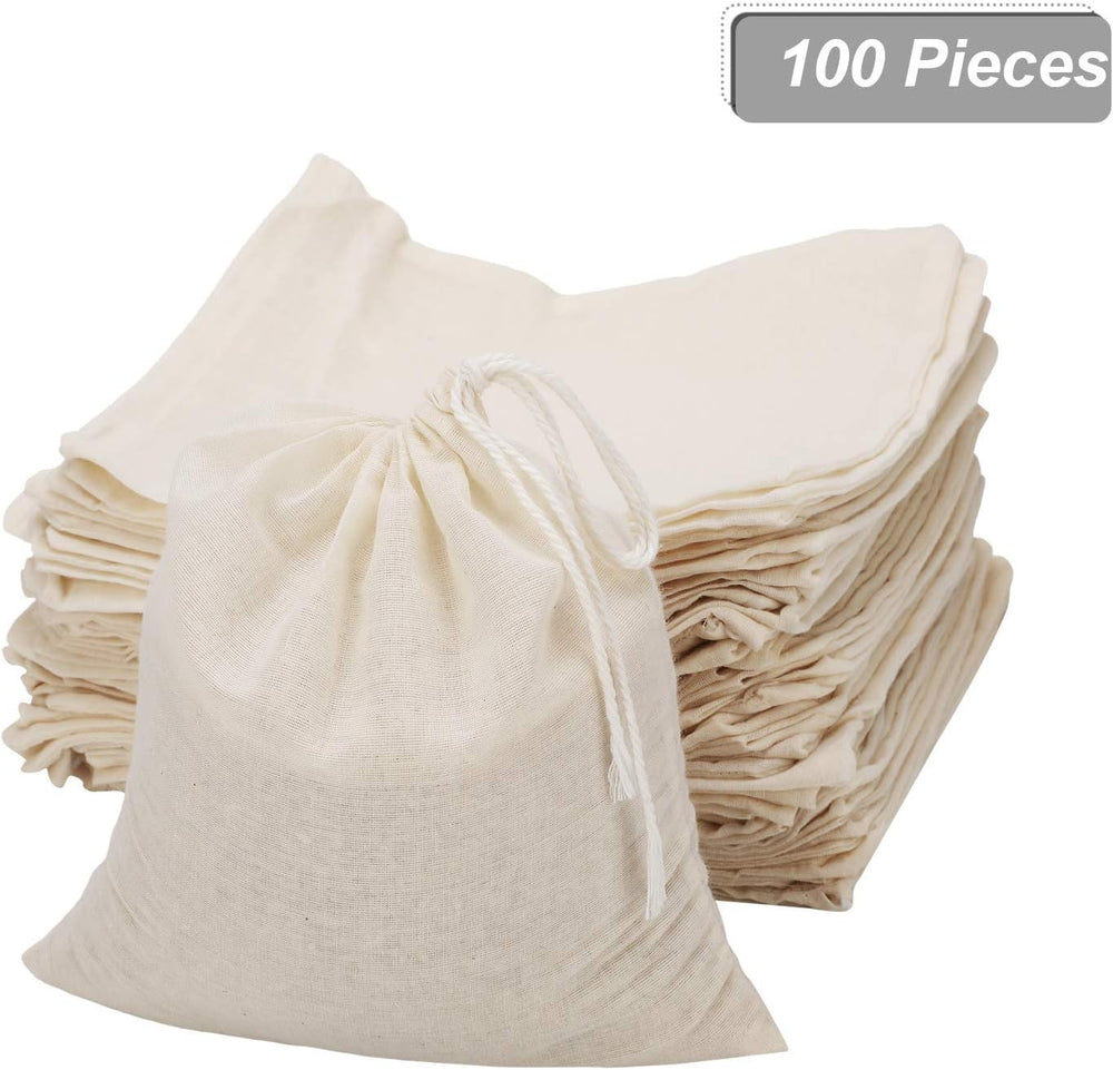Pangda 100 Pcs Cotton Muslin Drawstring Bags for Storage, 7.9 x 7 Inches