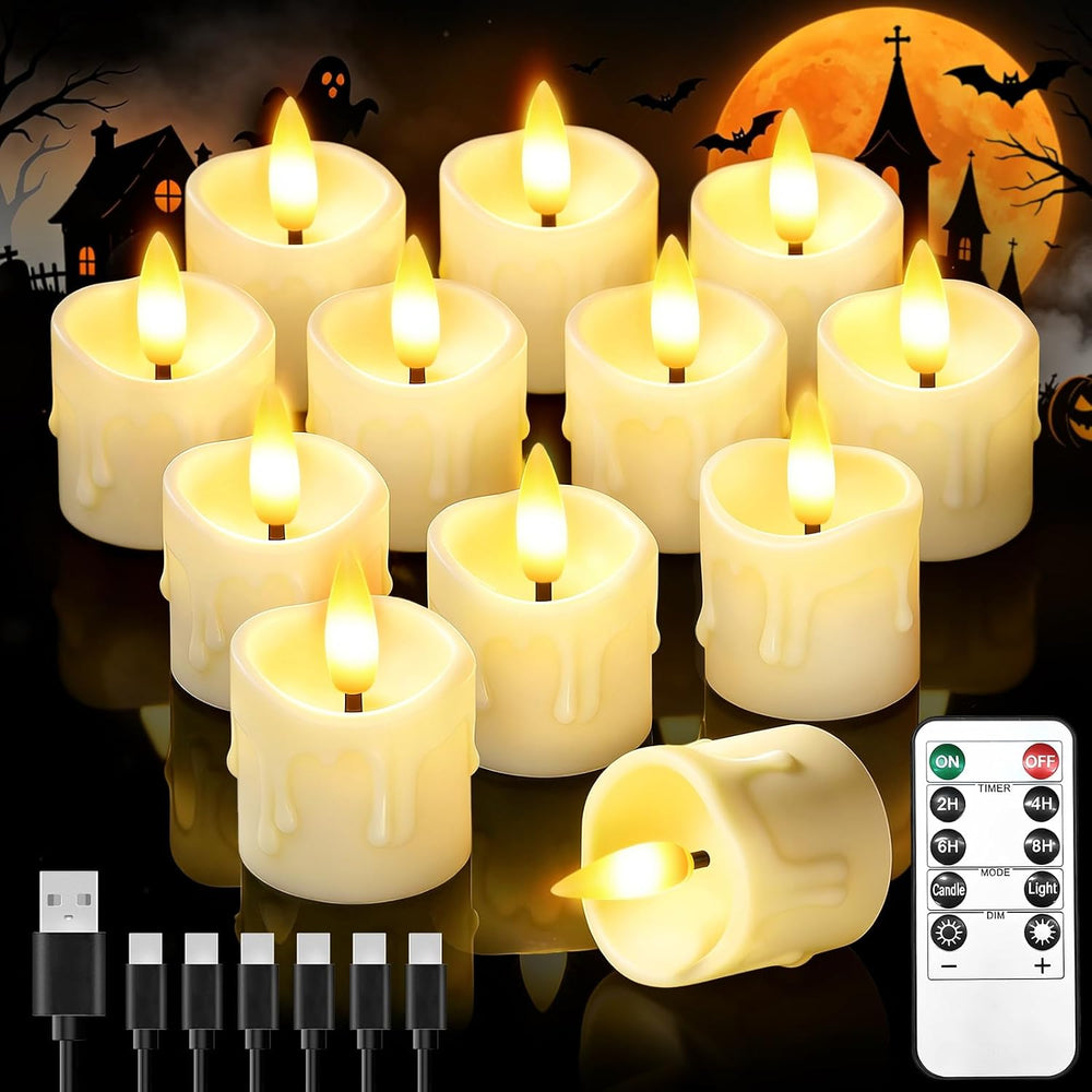 12 Pack Small Rechargeable Flameless Candles with Remote Timer