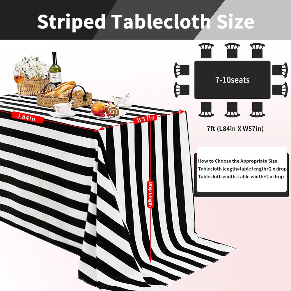2Packs Black and White Tablecloth 57x84 Inch Waterproof Striped Table Cloth
