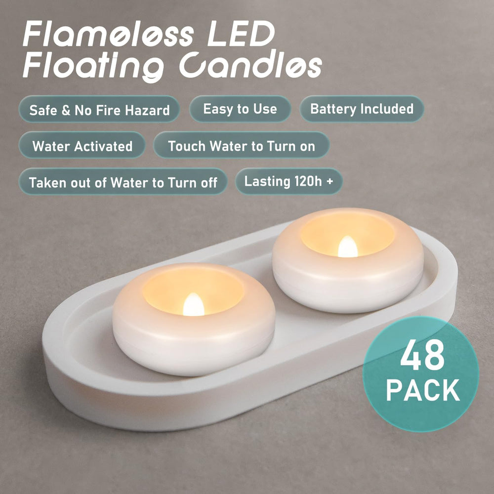 Flameless LED Floating Candles, 48 Pack 3" Waterproof Water Activated Ca...