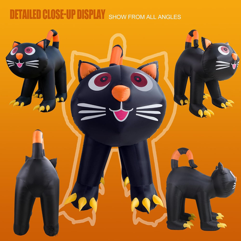 5.91 FT Halloween Inflatables Yard Decor Outdoor Black Cat with LED Lights Bu...