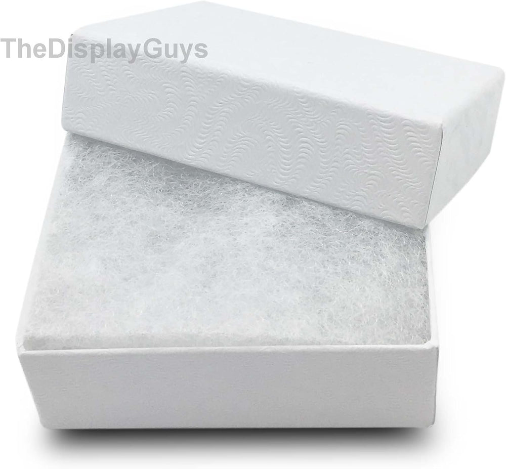 TheDisplayGuys 100 Cardboard Jewelry Gift Boxes with Inserts - White Swirl