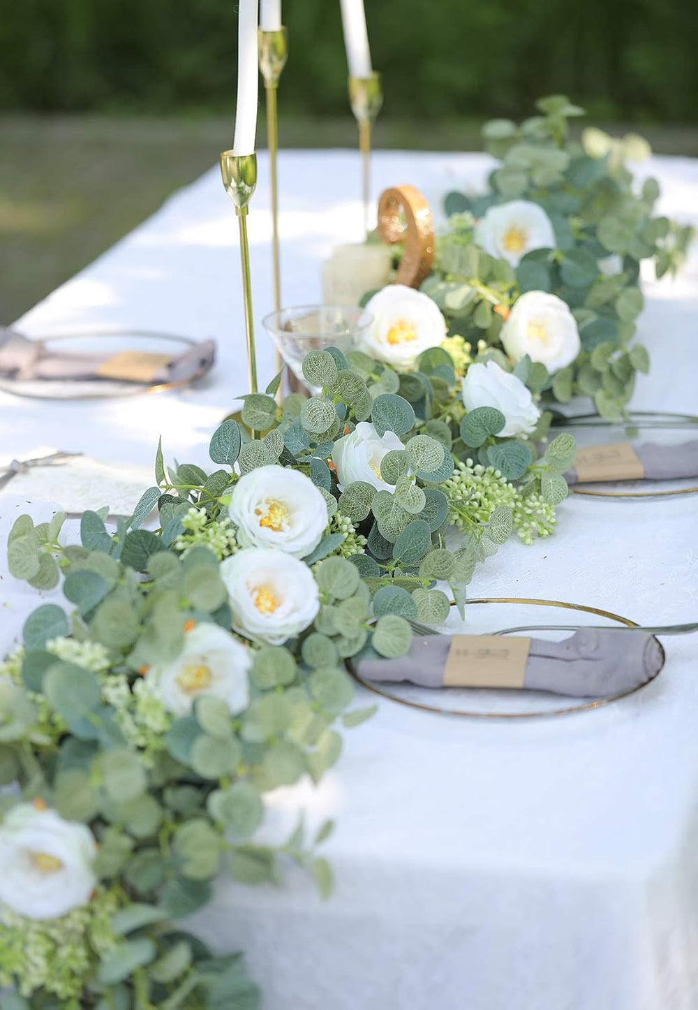 6.56ft Eucalyptus Garland with Flowers-8 White Roses, Artificial Fake Flowers...