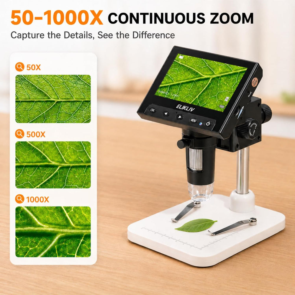 Elikliv Microscope, Digital Coin Microscope 1000x with Lights, EDM4, 4.3'...