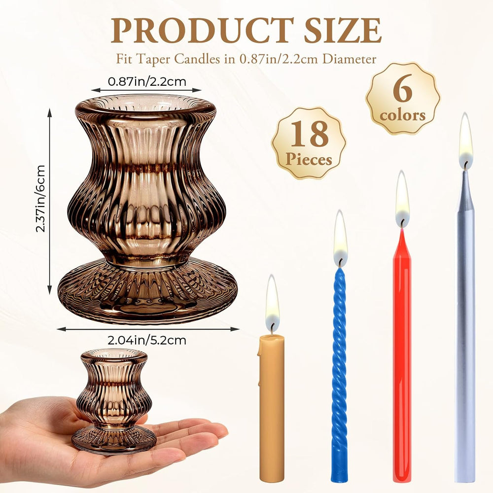 Glass Candlestick Holders -18 Pack Tapered Candle Holder Decor Bulk