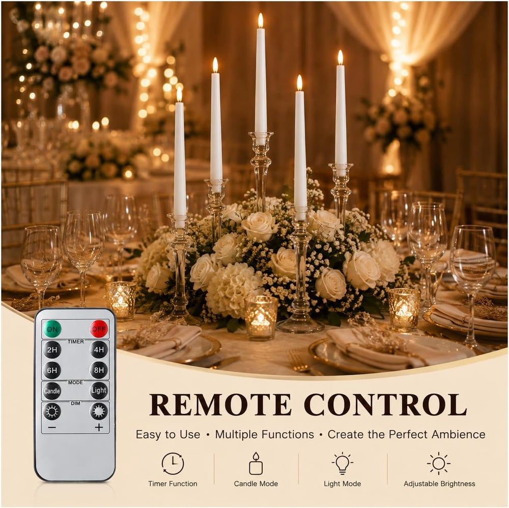 20 Pcs LED Flameless Taper Candles with Remote Timer, 9.65", White