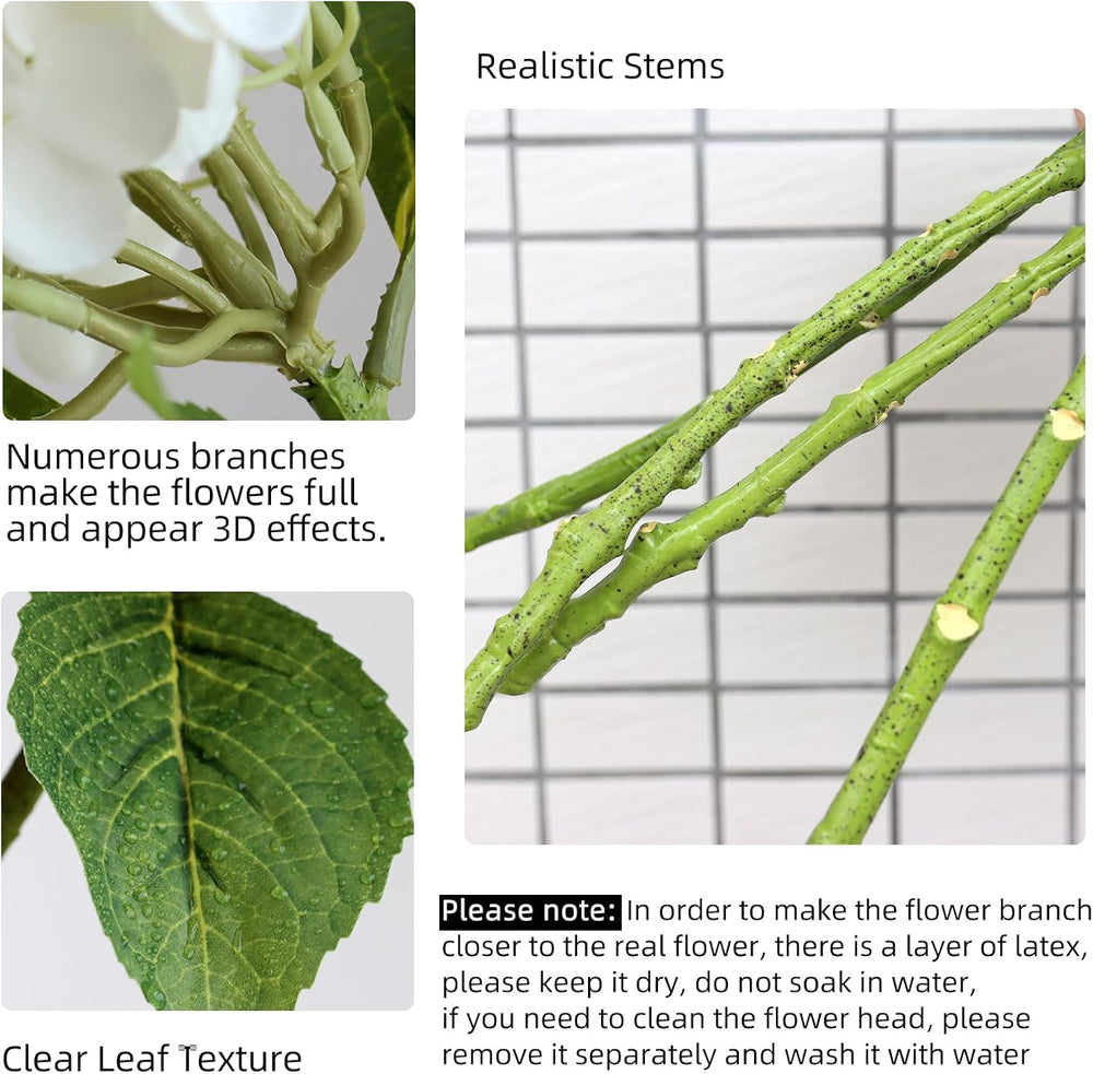 White Hydrangea Artificial Flowers,4Pcs Faux Hydrangeas for Centerpieces