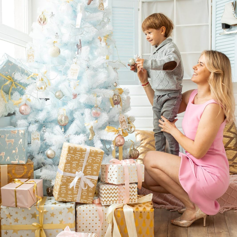 KTKDE 7.5FT White Christmas Tree, Artificial Holiday Christmas Tree with 1450...