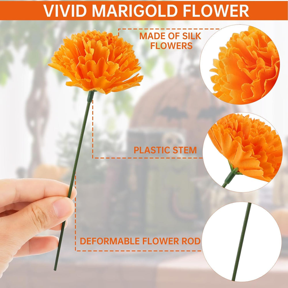Hananona 201Pcs Artificial Marigold Flower Heads Bulk, Silk Marigold Bulk Fak...
