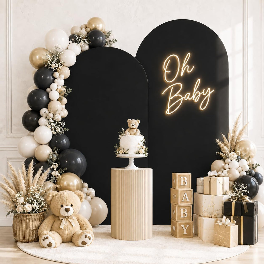 Metal Arch Backdrop Stand and Black Cover Set of 2 (6FT/7.2FT)