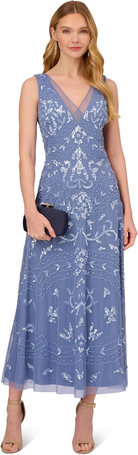 Adrianna Papell Women's Beaded Ankle Length Dress