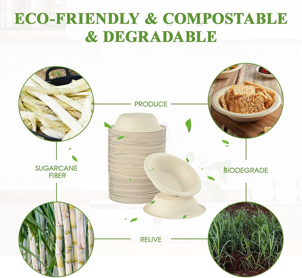 Vplus 500 Pack 12 OZ Compostable Paper Bowls, Bagasse Bowls Bulk,Nature