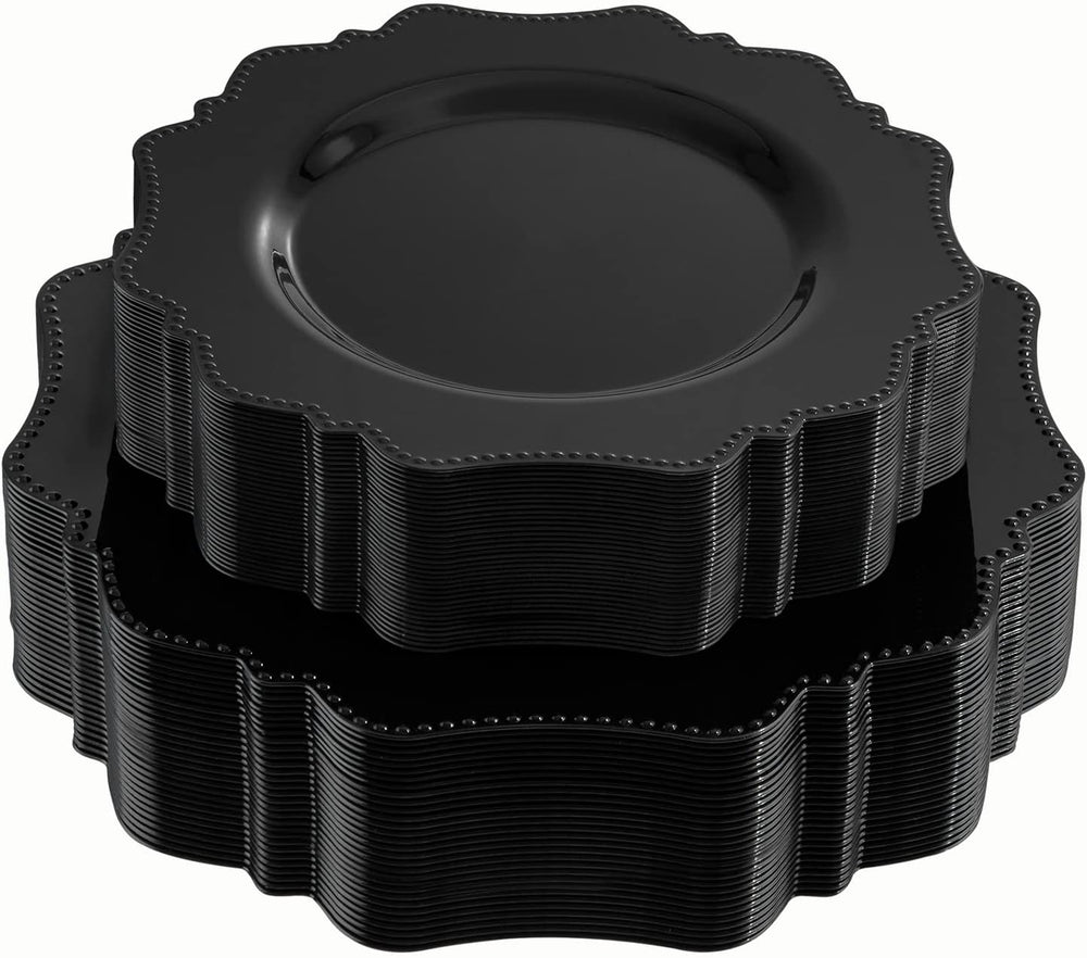 COLOSUS 60PCS Black Plastic Plates, Heavy Duty Disposable Plates for Party.