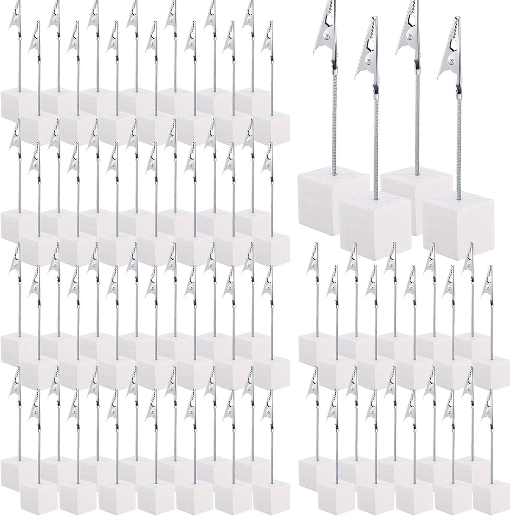 100 Pcs Cube Base Memo Clip Holder with Alligator Clip, White