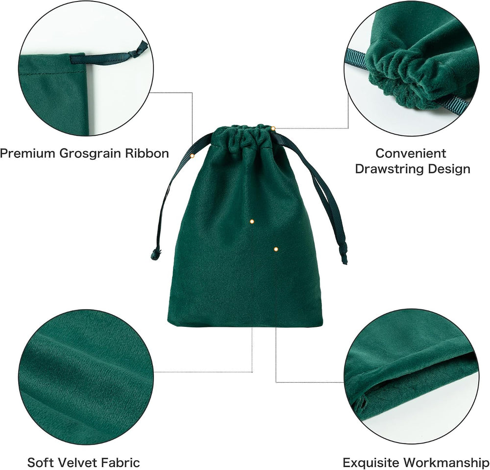 12pcs Forest Green Drawstring Bags 3x4 inches Small Velvet Cloth Gift Bags Je...