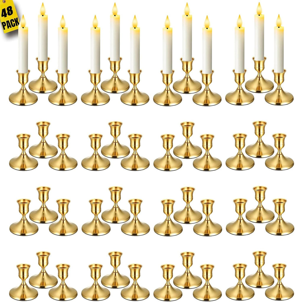 48Pack Gold Taper Candle Holders Metal Vintage Brass Candlestick Holders