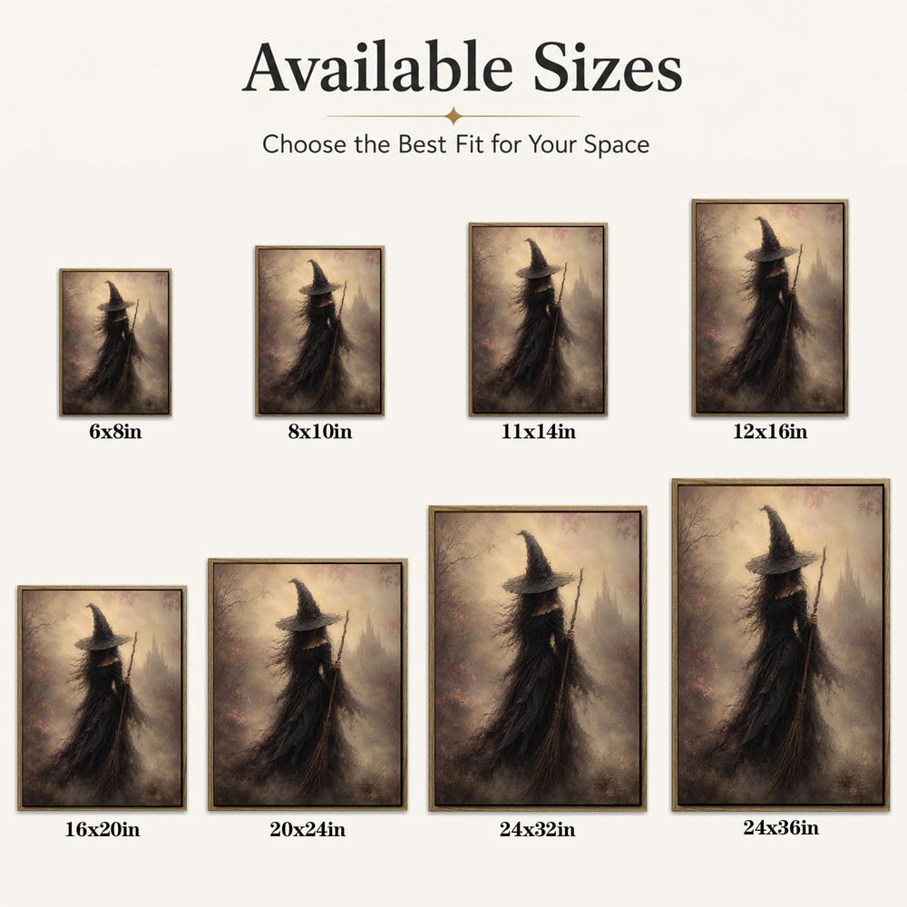 Halloween Framed Wall Art, Dark Witch with Broomstick Halloween Pictures