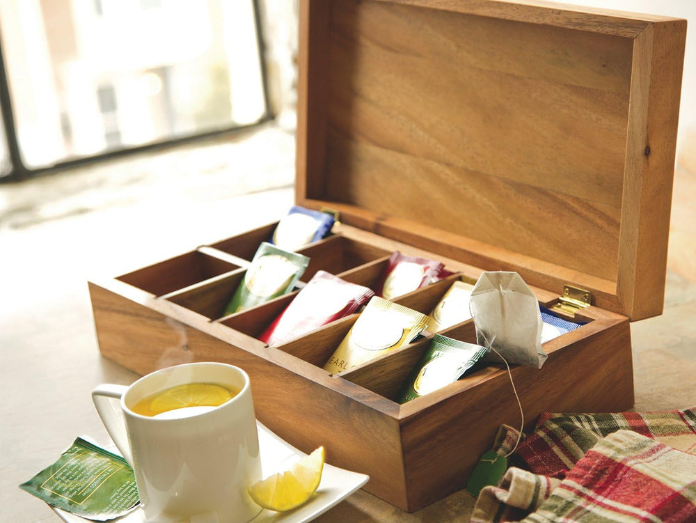 Ironwood Gourmet Rectangular Vauxhall Double Tea Box, Acacia Wood,Brown, 10 C...