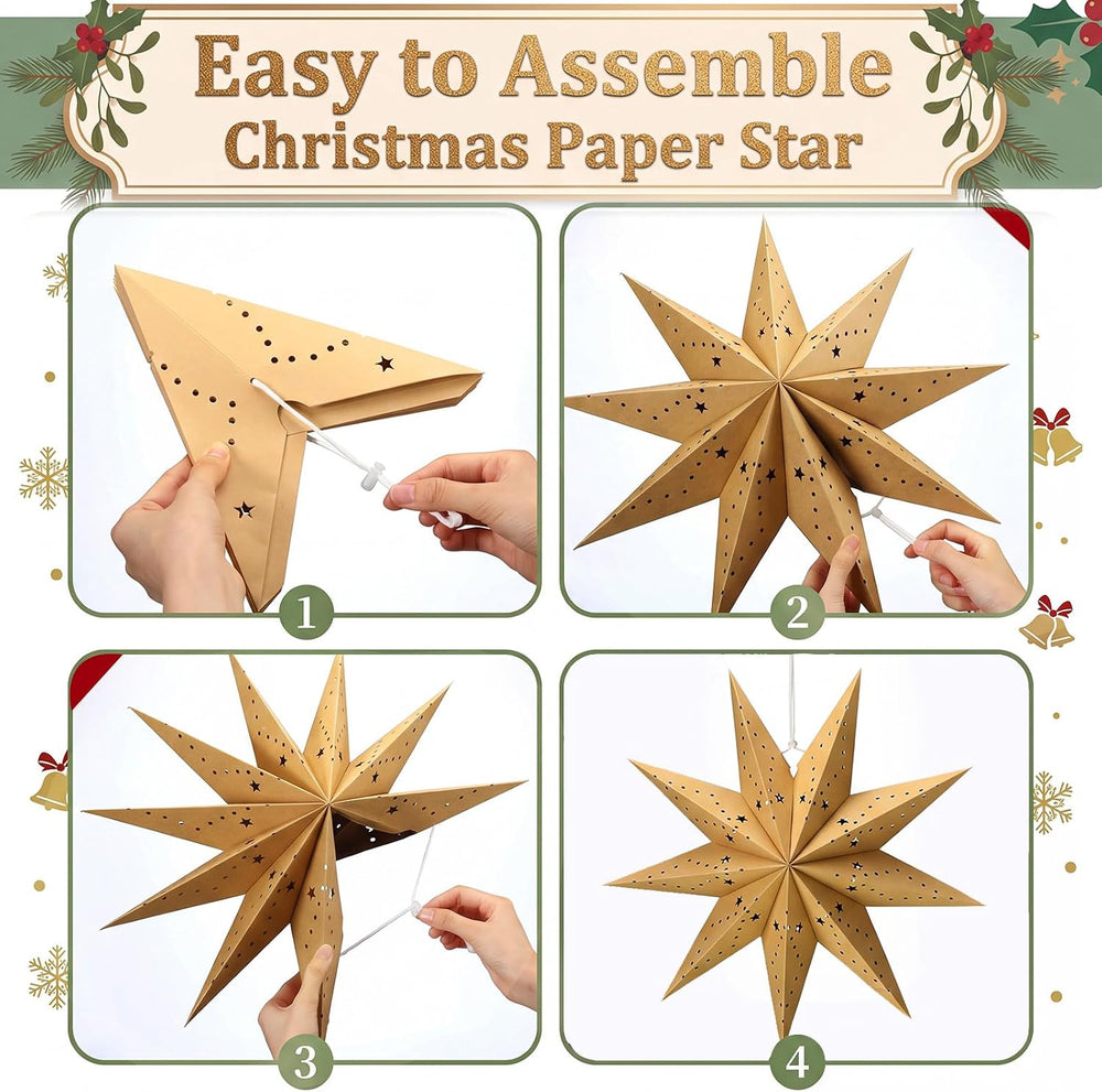 Youyole 12 Set Christmas Paper Star Lantern with Lights, 9 Pointed