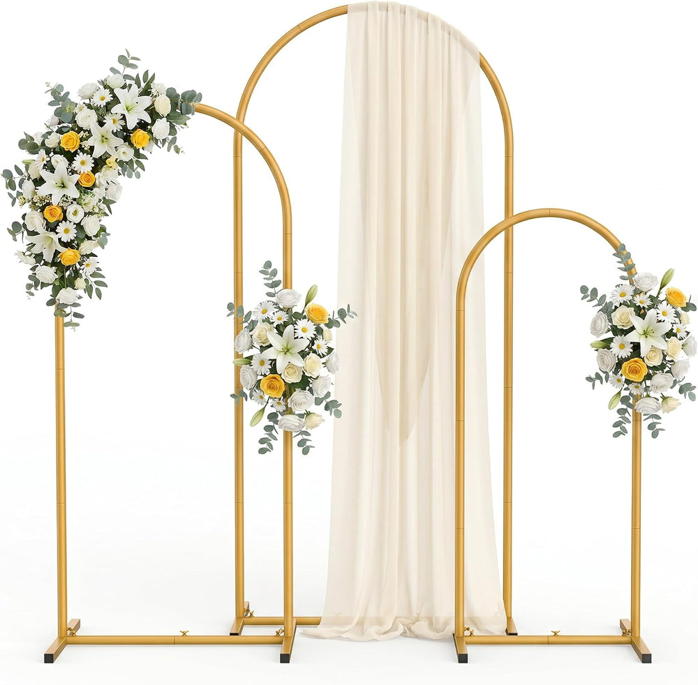 Metal Arch Backdrop Stand 3 Set (6FT+5FT+4FT), Gold Wedding Arch Frame