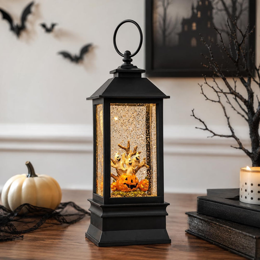 Halloween Snow Globe Lantern Water Glittering Spooky Ghosts in Pumpkins with ...