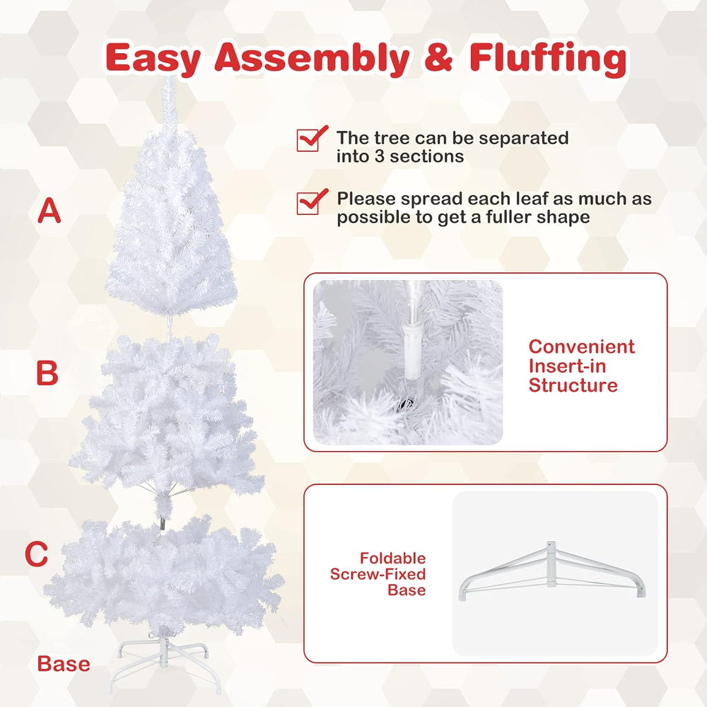 COSTWAY 6Ft-Artificial-PVC-Christmas-Tree-W-Stand-Holiday-Season, White