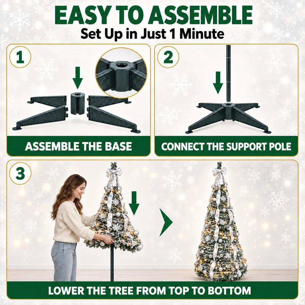 7ft Pop Up Artificial Christmas Tree with Lights, Decorated Prelit Collapsibl...
