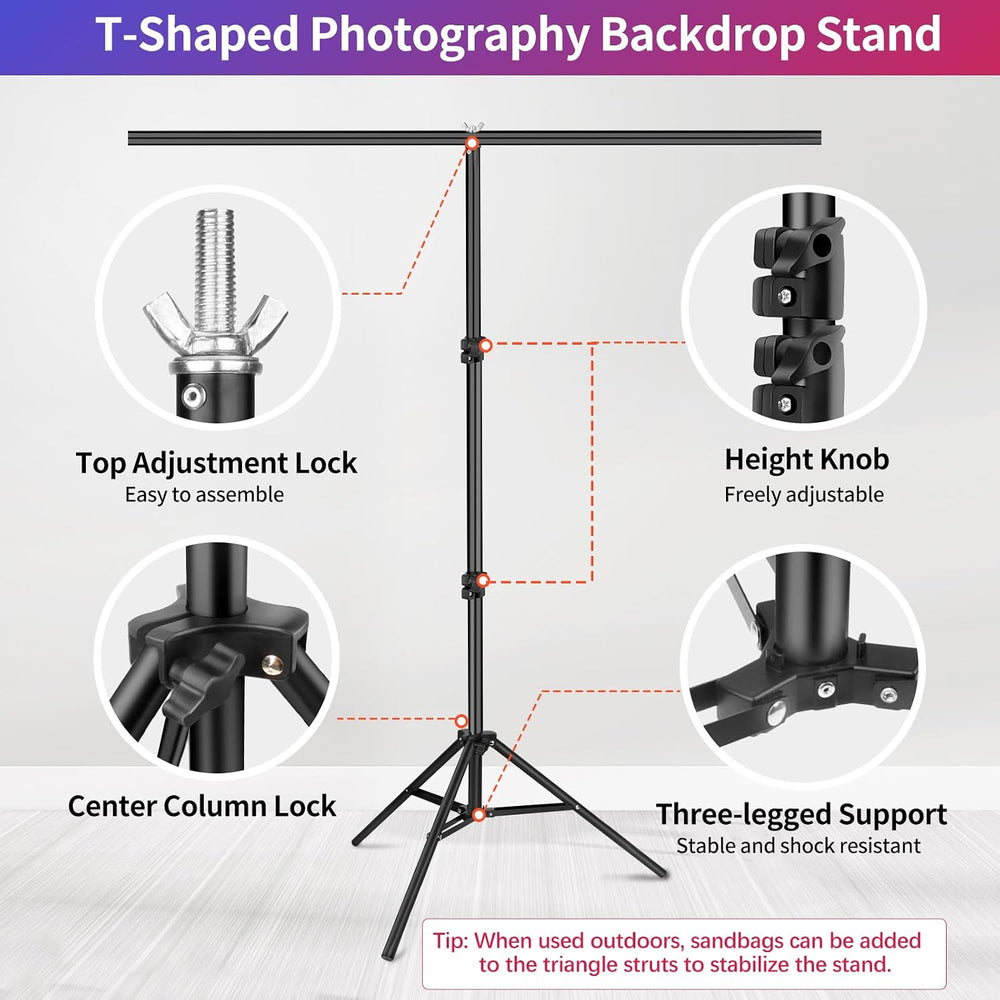 Black White Backdrop with Stand Kit 5x6.5FT, 2-in-1 Photo Background