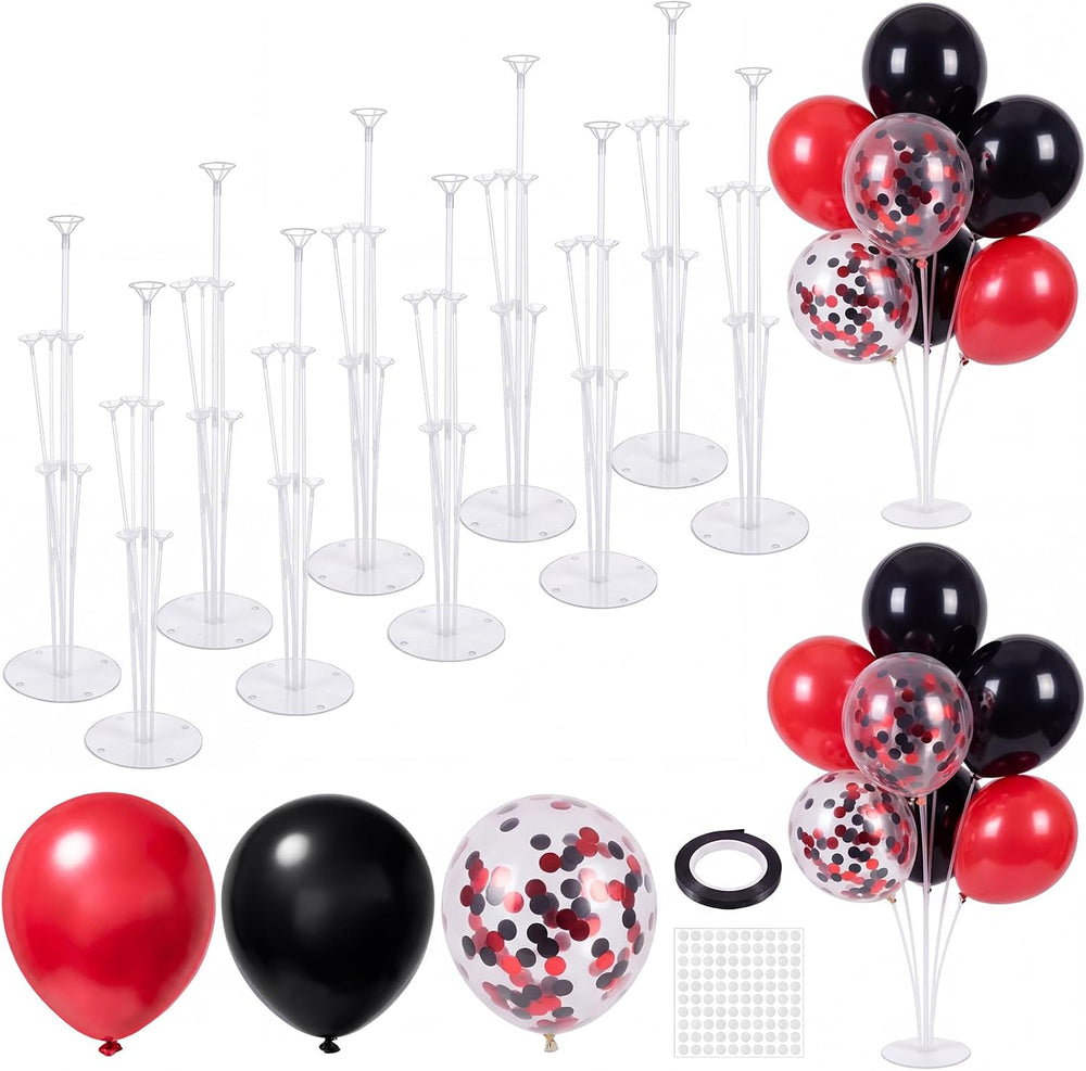 10 Set Balloon Stand Centerpieces with 70pcs Red Black Balloon