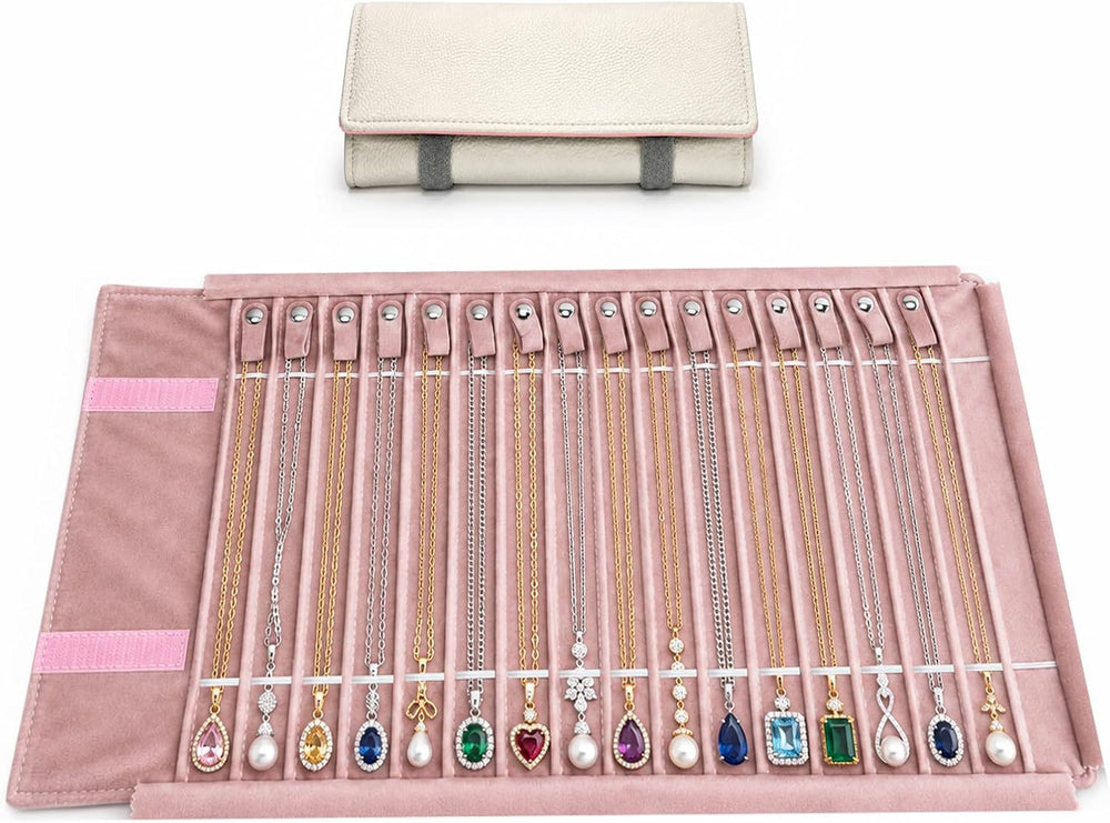 Travel Necklace Organizer, Tangle Free Jewelry Case, 16 Slots
