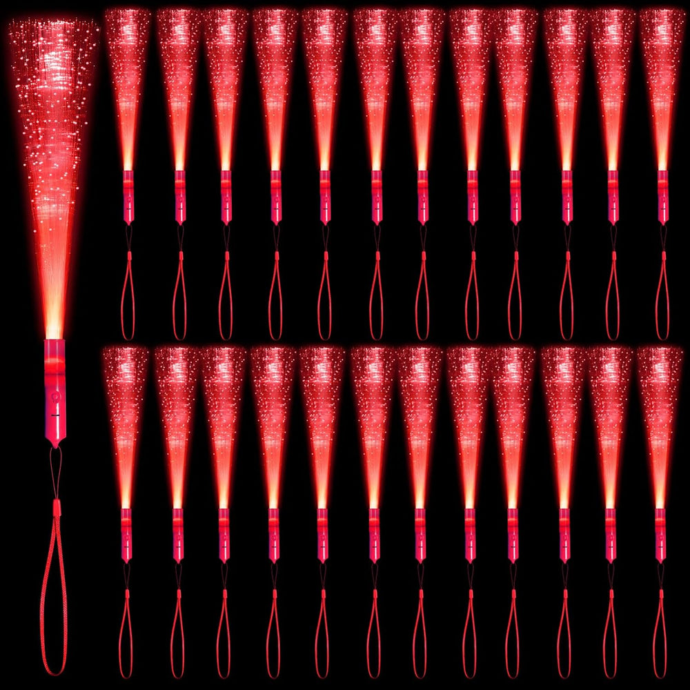 48 PCS Red Glow Fiber Wands Sticks LED Light Wands 3 Modes Flashing Fiber Opt...