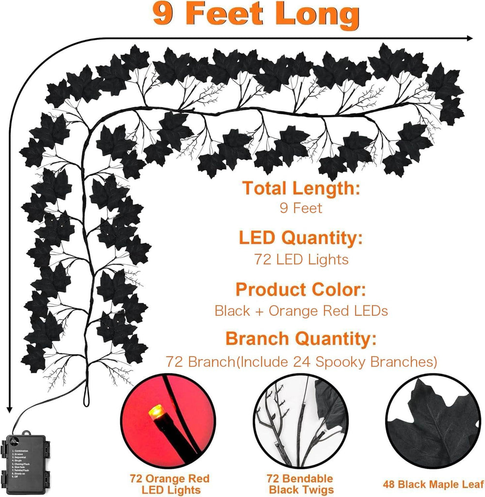 FLYSNK 9 FT 72 LED Halloween Willow Vine Twig Decorations With Orange Lights ...