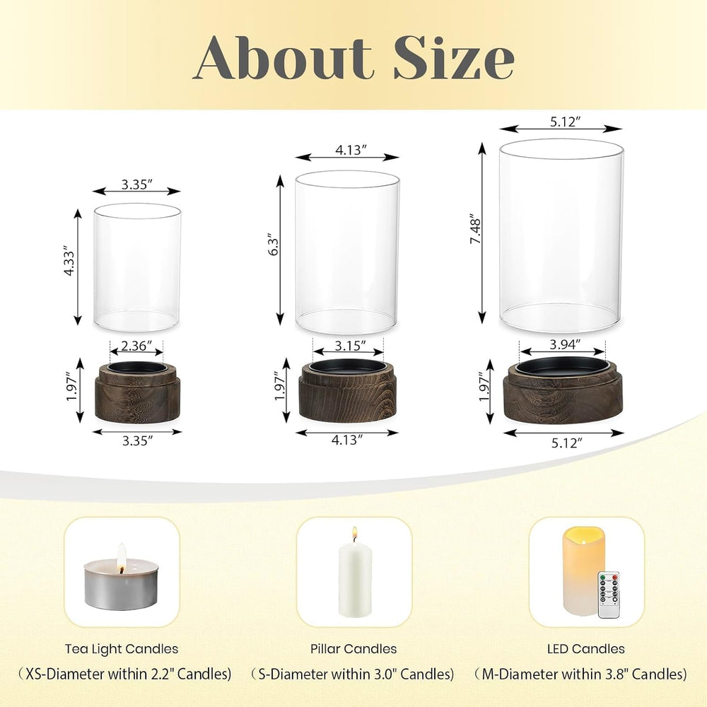 Hewory Hurricane Glass Candle Holders: 3PCS Wooden Brown Candle Holders