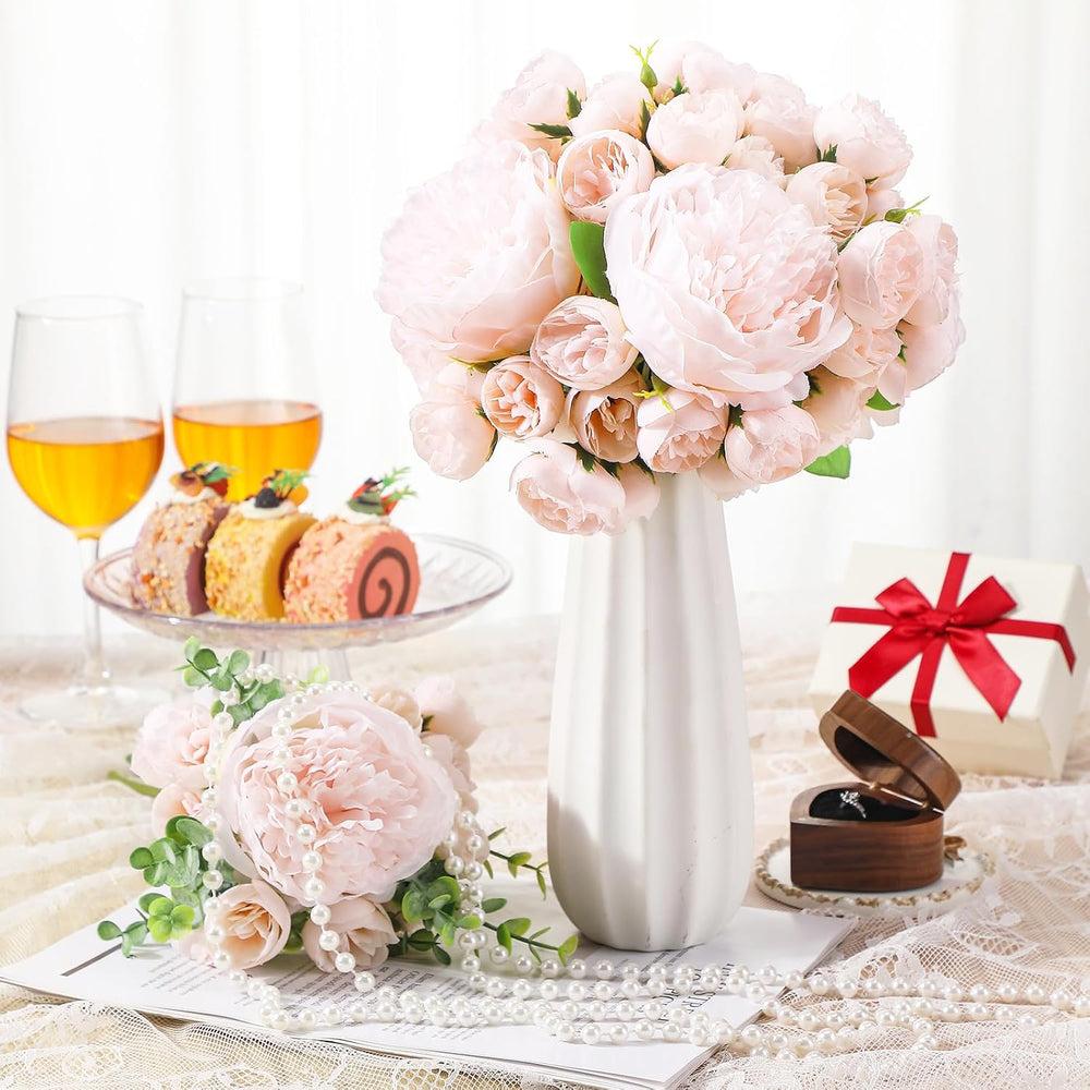 XunYee 85 Pcs Pink Artificial Peonies Faux Silk Flowers Bulk