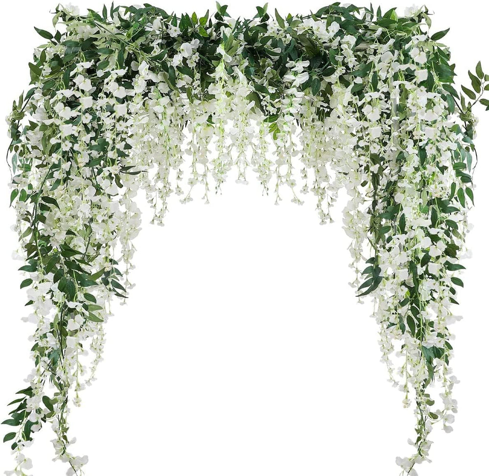Artificial Wisteria Garland 3Pcs 7.2Ft/Piece White Wisteria Hanging Flowers