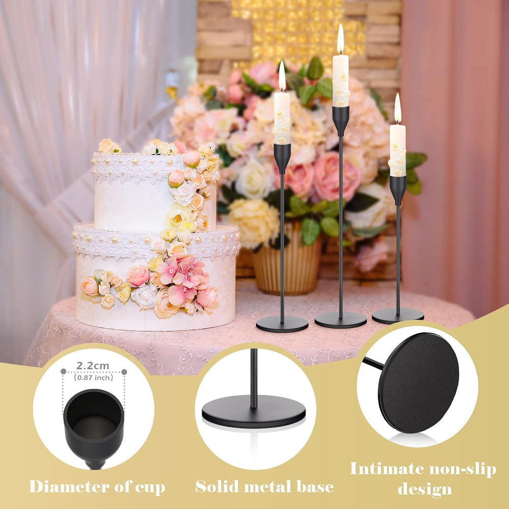 27 Pack Candles Holders, 9 Sets Metal Taper Candlestick Holders,Black