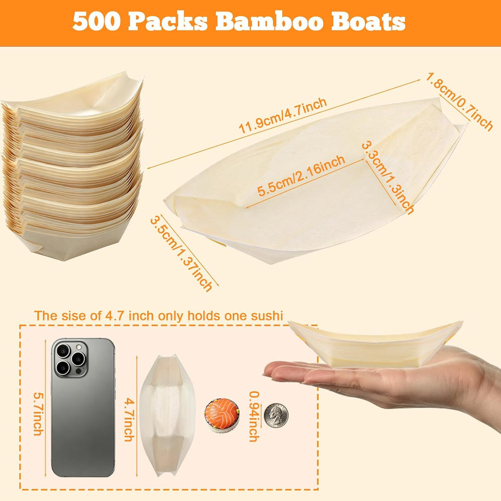 Ysglory 500 Pcs Wooden Disposable Plates Bamboo Appetizer Boat, 4.7"