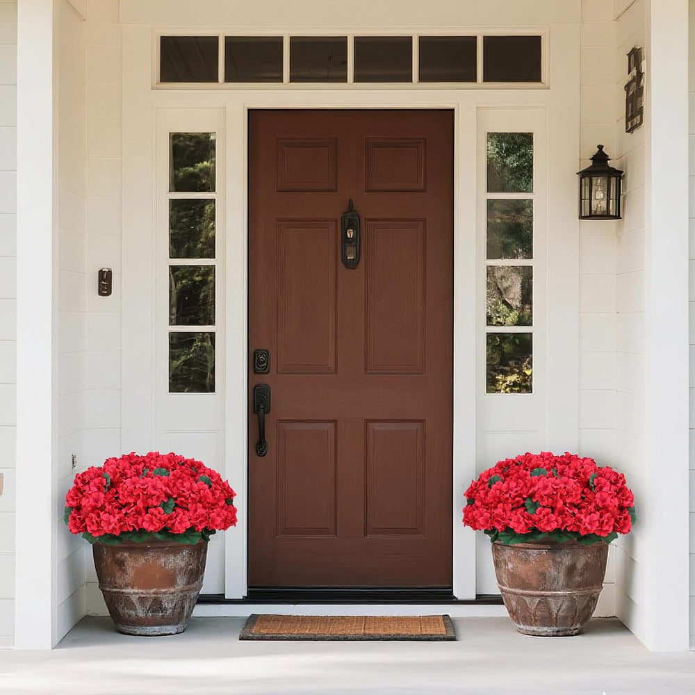 2 Sets Artificial Geraniums Topiary Ball Trees for Front Porch Decor(Red)