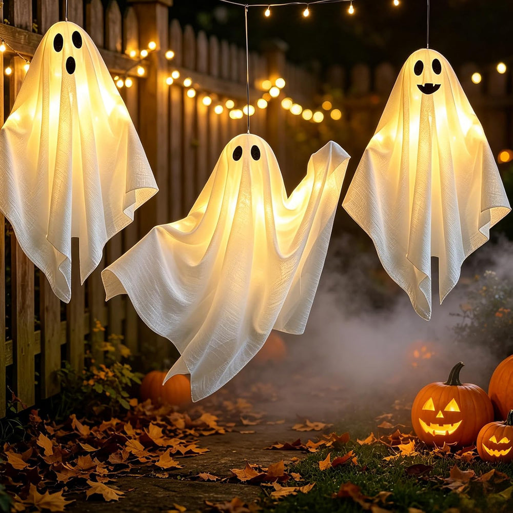 Solar Light Up Swinging Ghost, Halloween Outdoor Decor