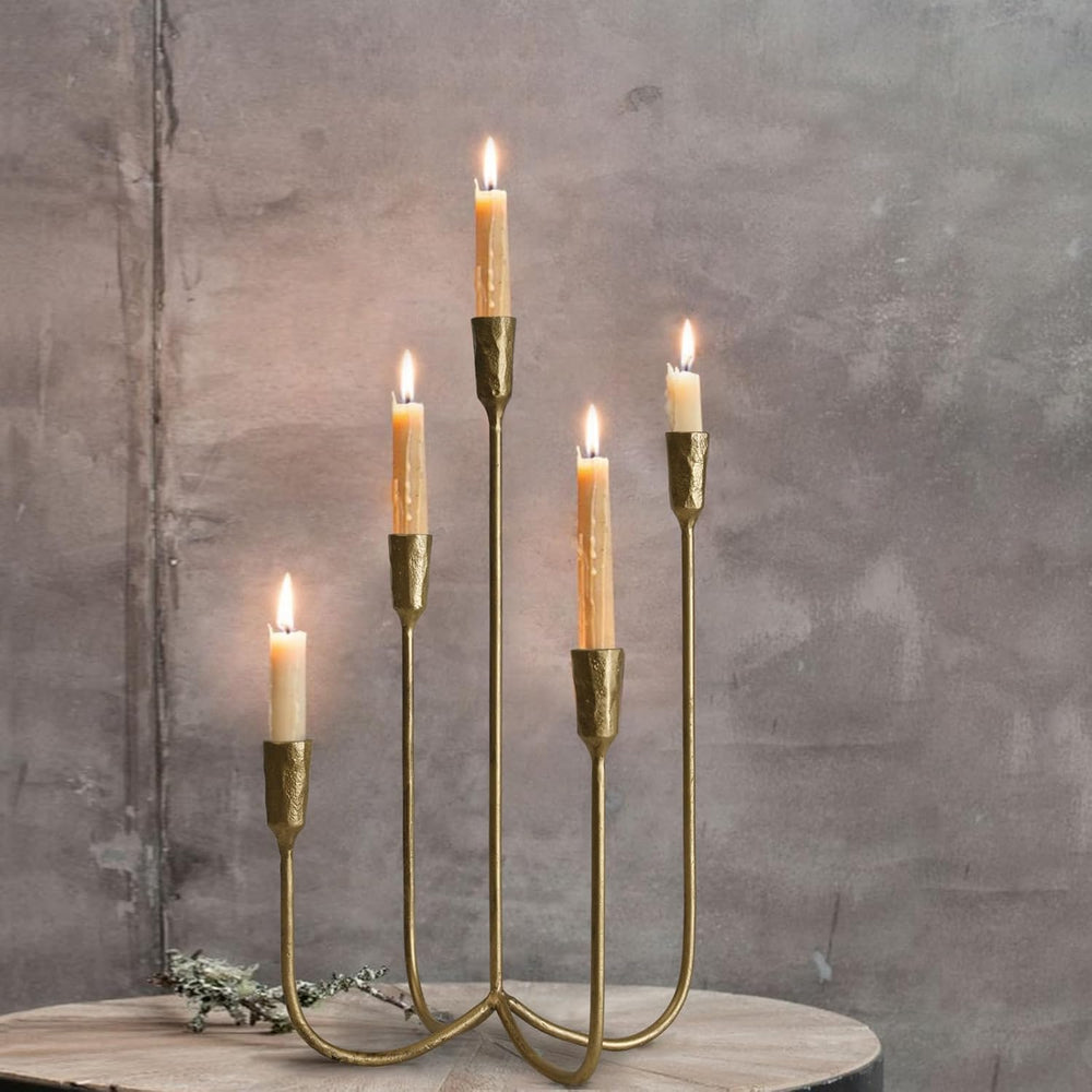 5-Candle Cast Iron Metal Candelabra Candlestick Holders 15 inch