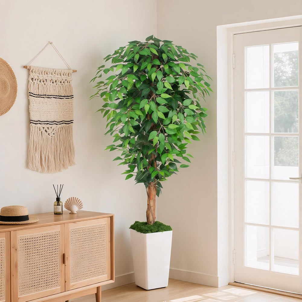 6ft Ficus Artificial Tree with 3 Natural Curved Trunks, 74" Tall Lush Fa...