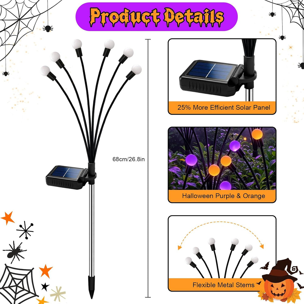VOOKRY 6 Pack Halloween Decorations Outdoor, 36 LED Solar Firefly Lights Outd...