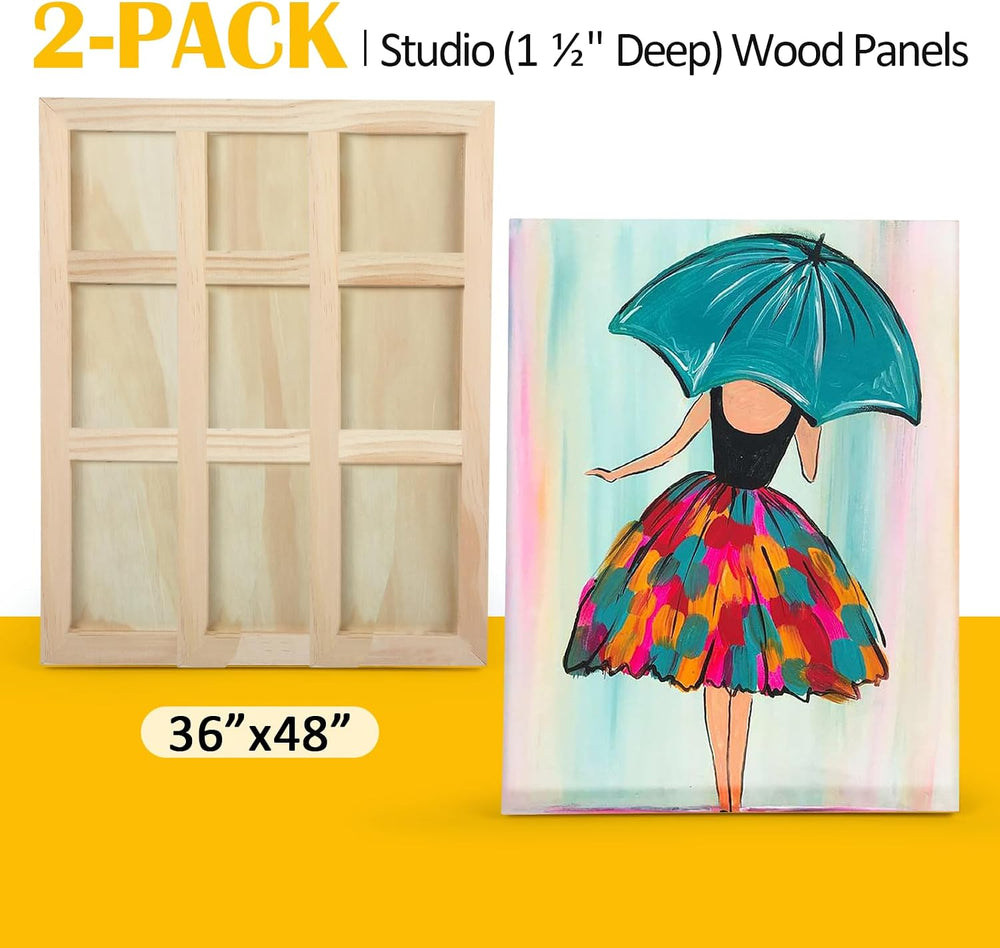2 Pack 36x48'' Unfinished Gallery Birch Wood Canvas Panels