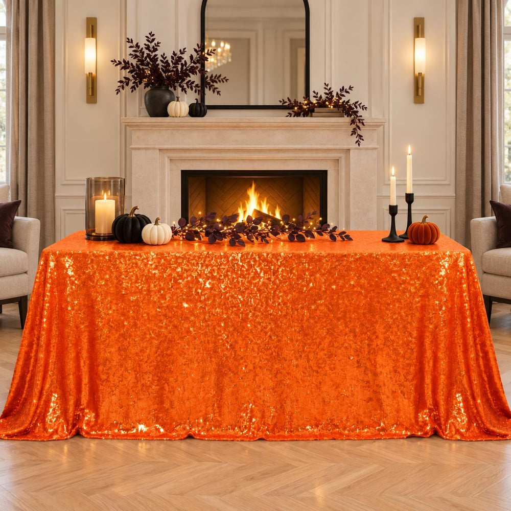 PartyDelight Orange Sequin Tablecloth 90x132 Inch Rectangular