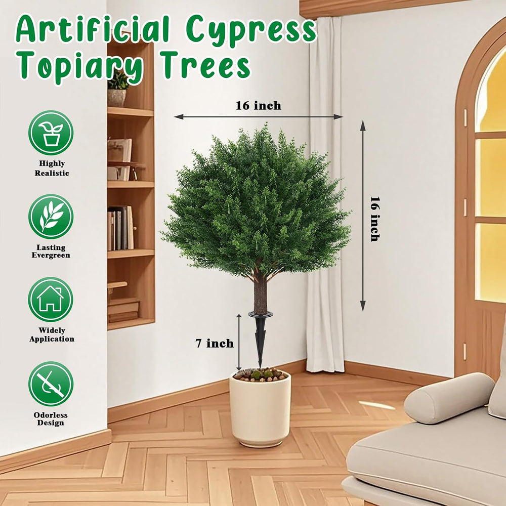 Artificial Set of 4 UV Resistant Cedar Topiary Ball Trees for Outdoor